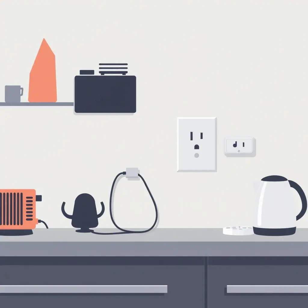 Clean no-text illustration of smart plug safety with high-wattage appliances kept separate