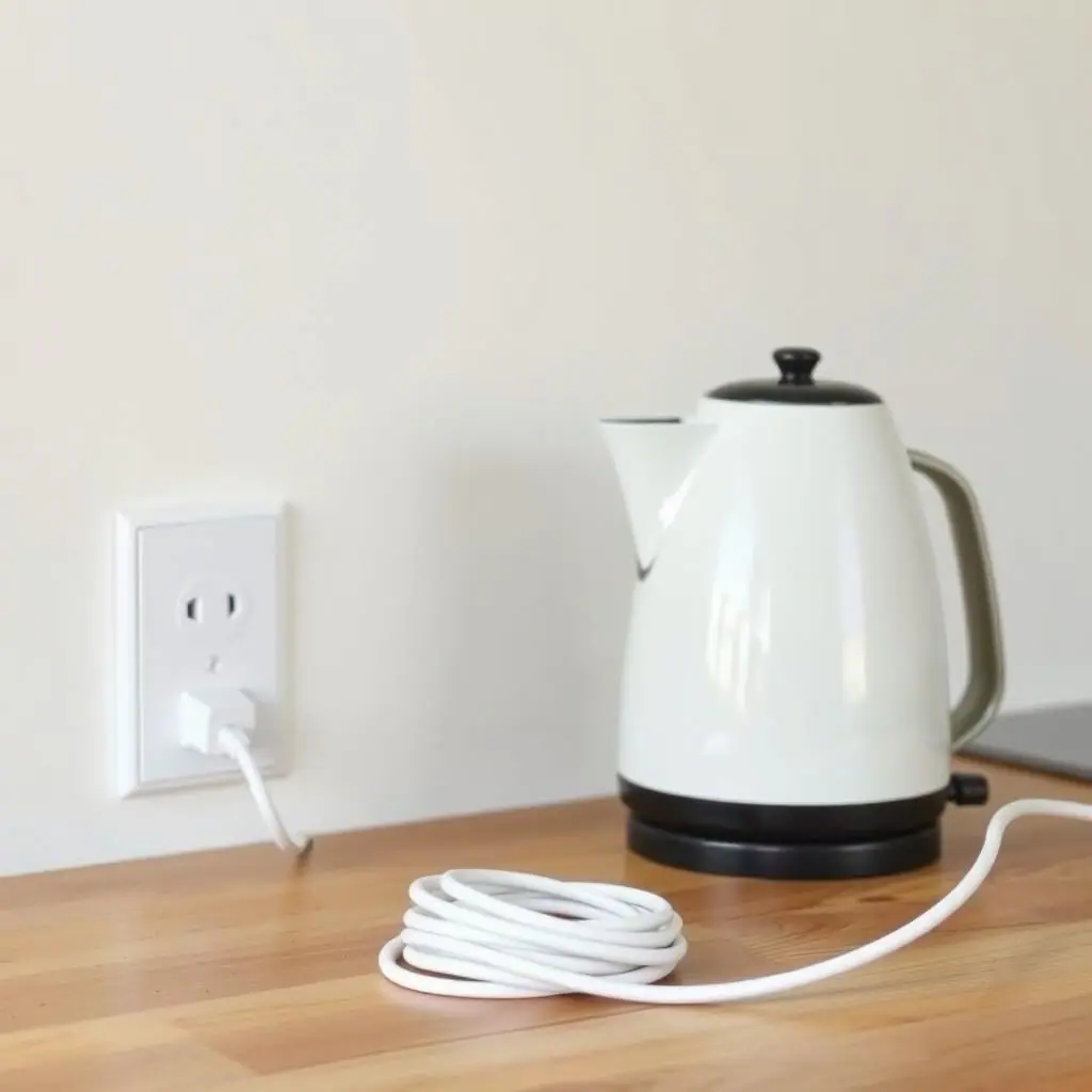 Calm editorial illustration of kitchen appliances, a smart plug, and an energy meter with no text or logos